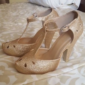 Gold glitter heels